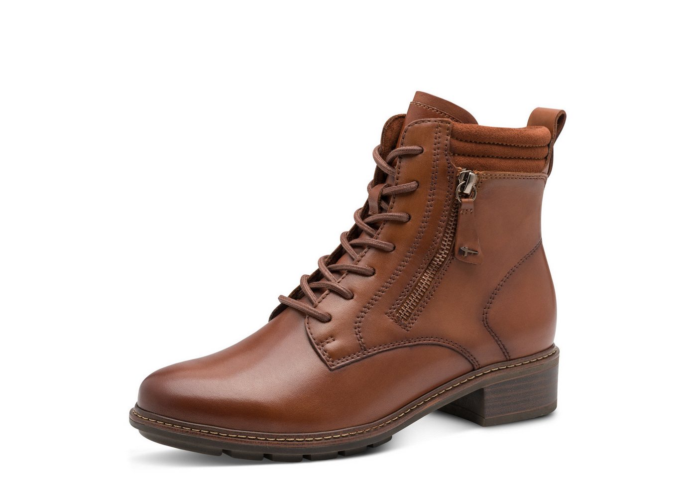 tamaris Schnürstiefelette, Blockabsatz, Schnürboots mit Ziernähten und Kontrast-Rahmennaht