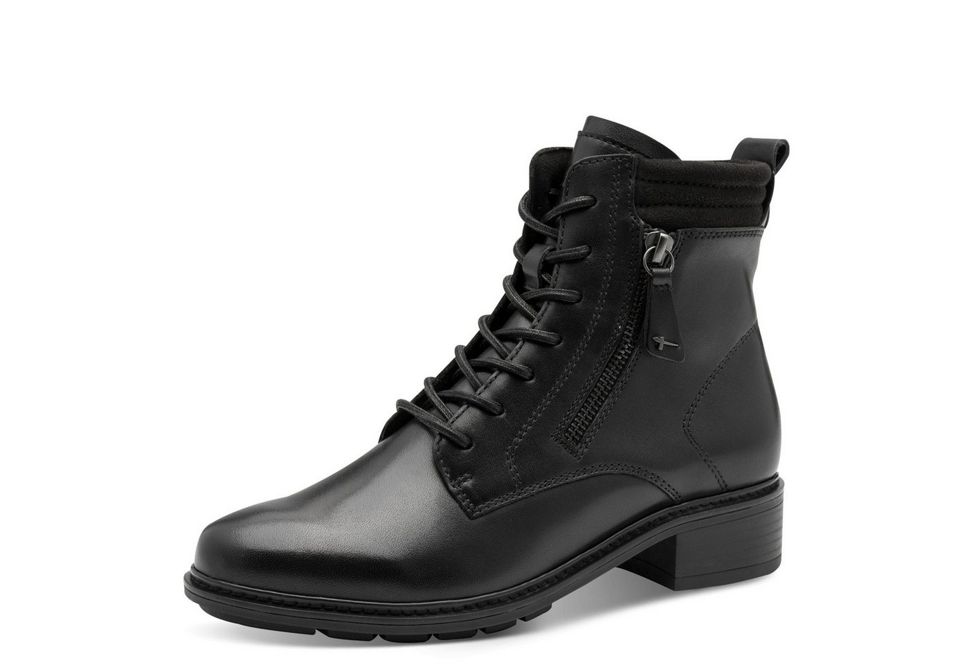tamaris Schnürstiefelette, Blockabsatz, Schnürboots mit Ziernähten und Kontrast-Rahmennaht (schwarz)