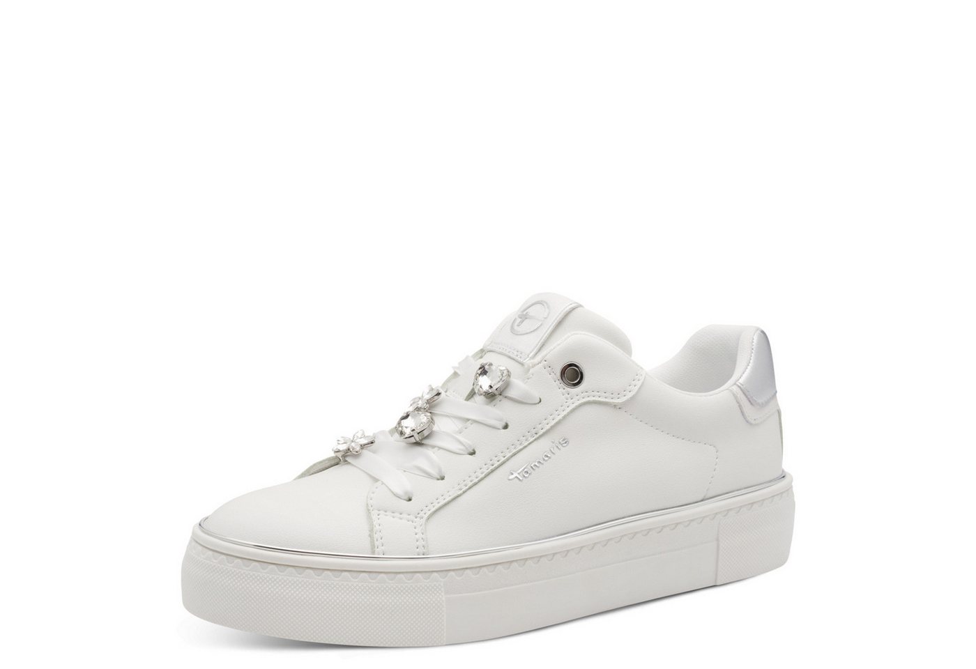 tamaris Slip-On Sneaker, Freizeitschuh, Halbschuh, Slipper in veganer Verarbeitung (silber/weiß)