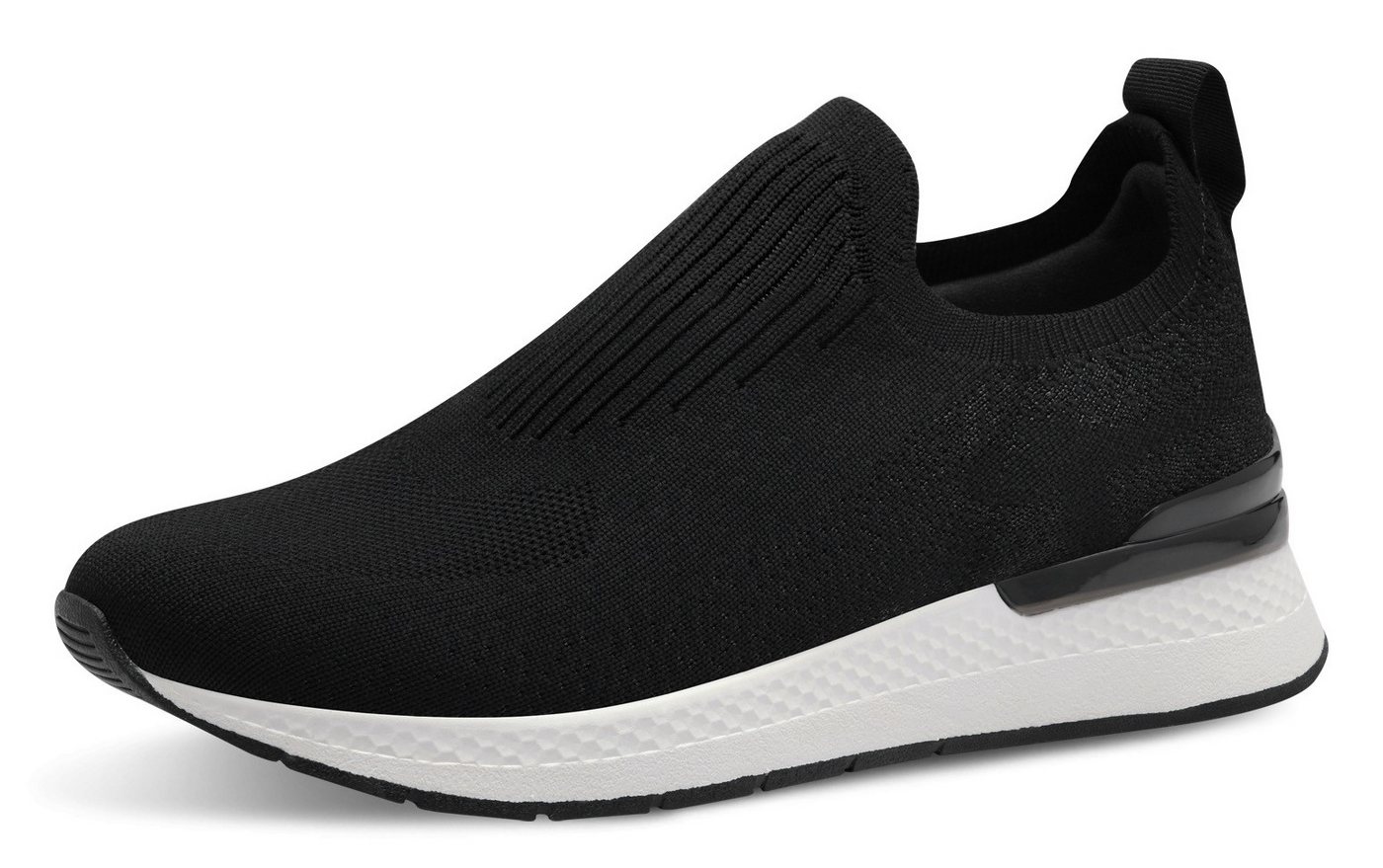 tamaris Slip-On Sneaker, Keilsneaker, Slipper, Freizeitschuh, Halbschuh mit T-Logoschriftzug (schwarz)