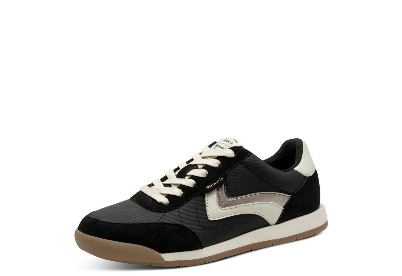 tamaris Sneaker, Freizeitschuh, Halbschuh, Schnürschuh, weich gepolsterter Schaftrand (schwarz)