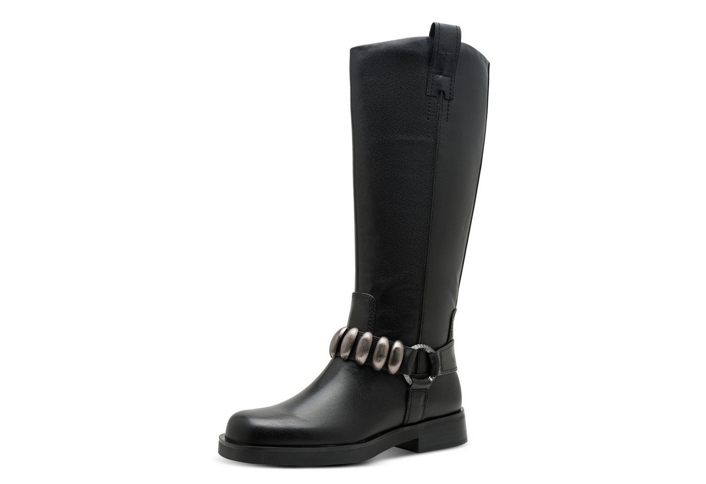 tamaris Stiefel, Blockabsatz, Langschaftstiefel mit Schmuckelementen, im Biker-Look