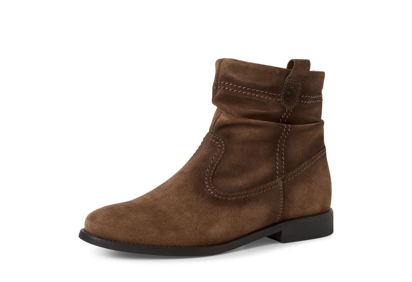 tamaris Stiefelette, Blockabsatz, Boots mit Falten im slouchy Look (braun)