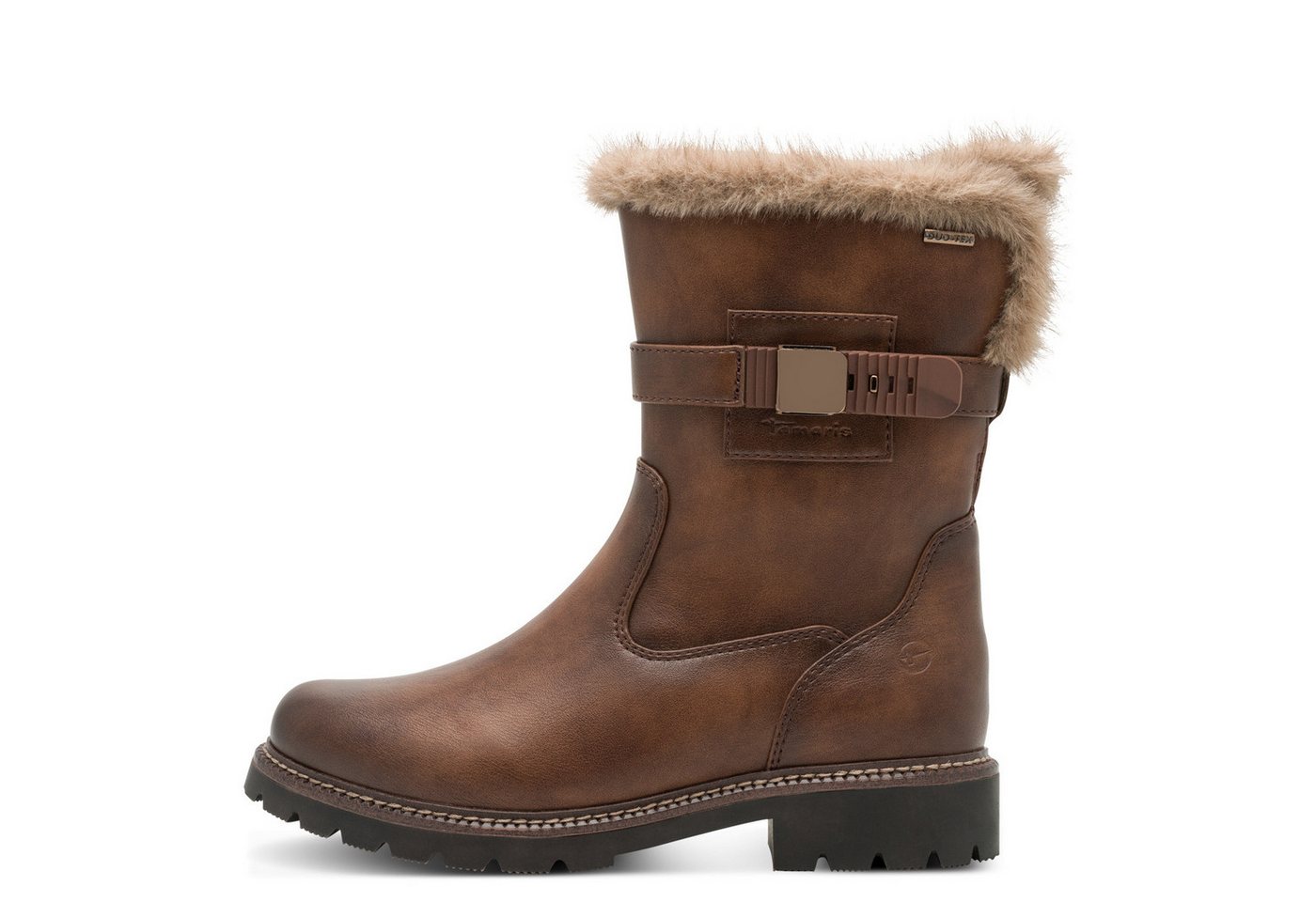 tamaris Winterstiefelette, Blockabsatz, Winterboots mit Zierriegel und Innenreißverschluss (braun)