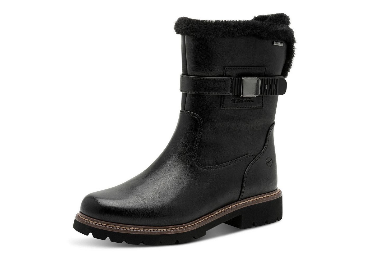 tamaris Winterstiefelette, Blockabsatz, Winterboots mit Zierriegel und Innenreißverschluss (schwarz)