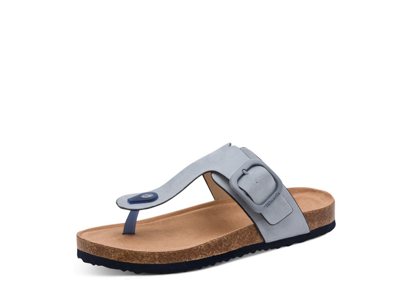 tamaris Zehentrenner Schlupfschuh, Flats, Bequemschuh, Hausschuh mit T-Logo (blau)