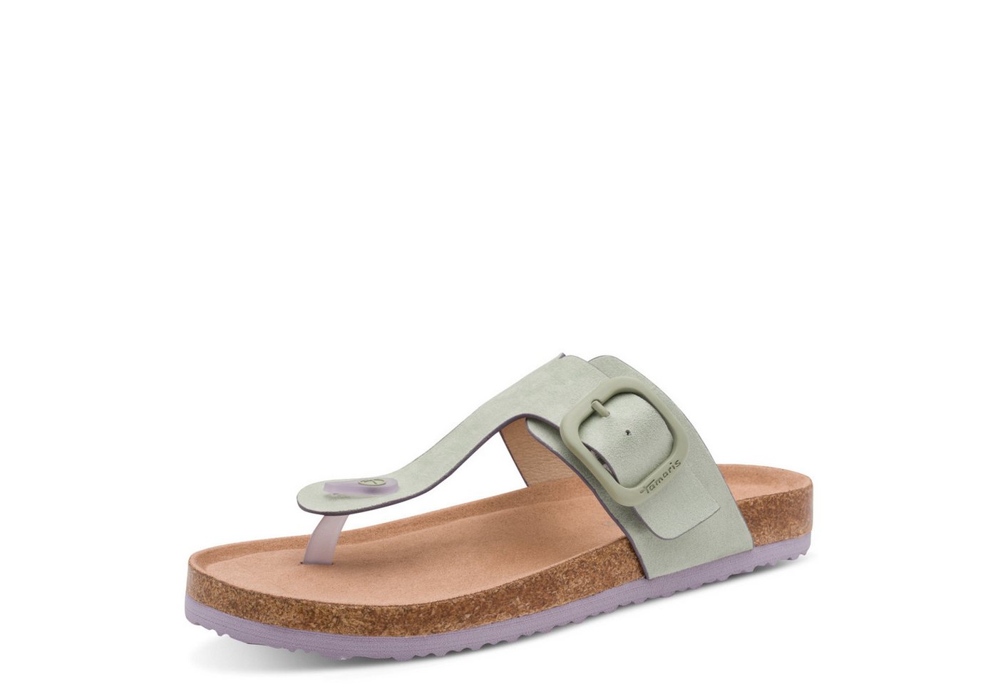 tamaris Zehentrenner Schlupfschuh, Flats, Bequemschuh, Hausschuh mit T-Logo (grün)