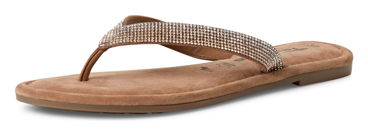tamaris Zehentrenner, Sommerschuh, Dianette mit funkelnden Strassteinchen besetzt (braun/silber/gold)