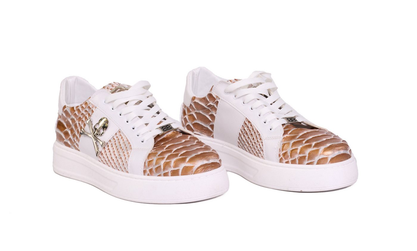 TAMBOGA Seaker mit Totenkopf und Schlangenmuster Weiß 44 Sneaker Torenkopf, Schlangenleder Muster