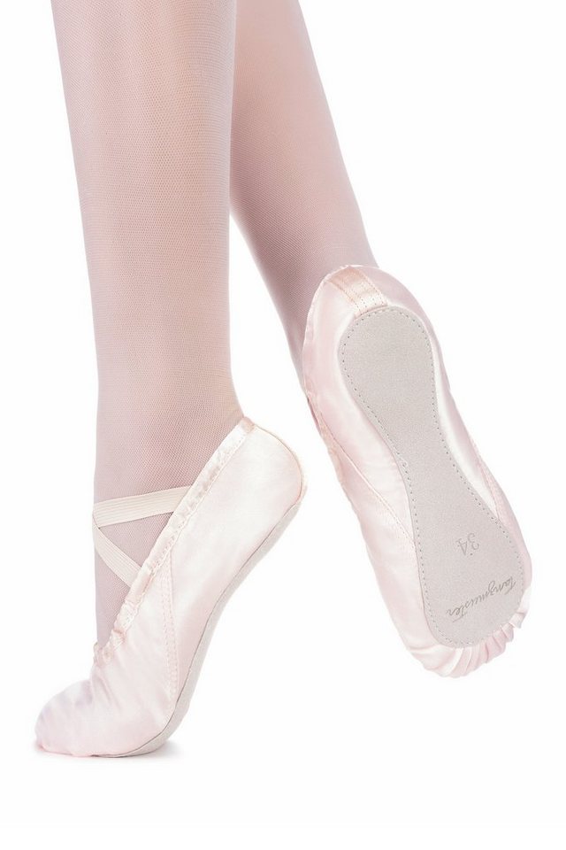 tanzmuster Ballettschuhe Nicky aus Satin mit ganzer Ledersohle Tanzschuh Ballettschläppchen für Mädchen
