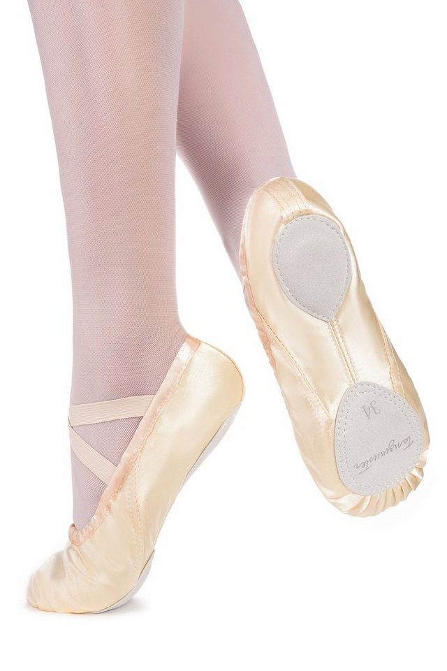 tanzmuster Ballettschuhe Sammy aus Satin mit geteilter Ledersohle Tanzschuh Ballettschläppchen für Mädchen