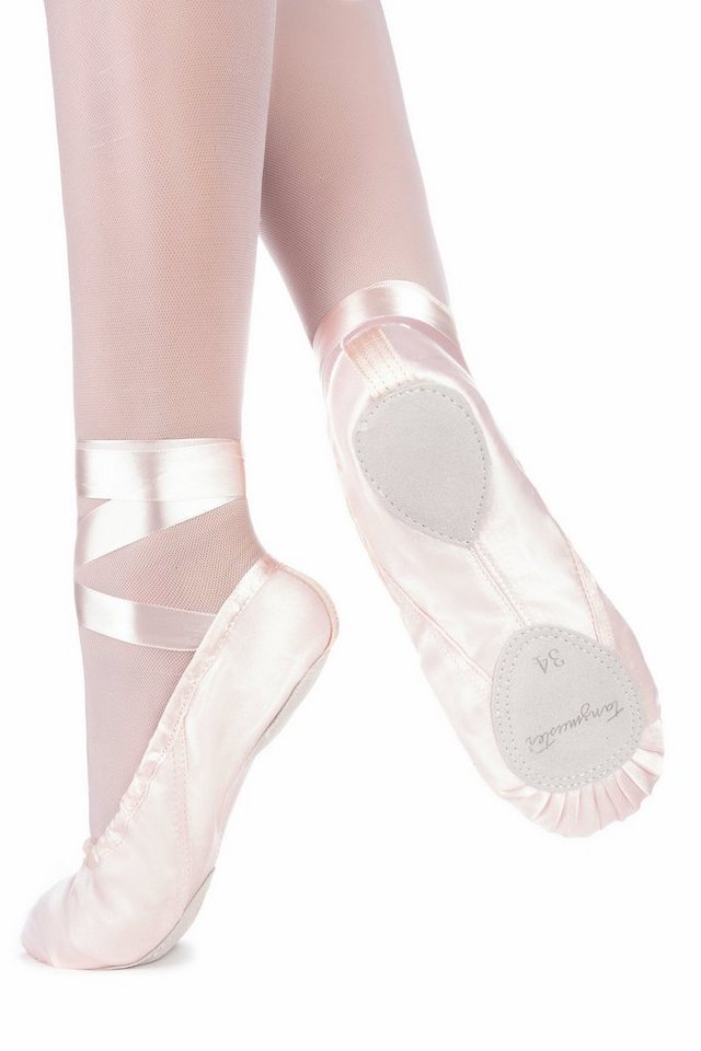 tanzmuster Ballettschuhe Sandy aus Satin mit geteilter Ledersohle Tanzschuh Ballettschläppchen mit Satinband zum Binden für Mädchen