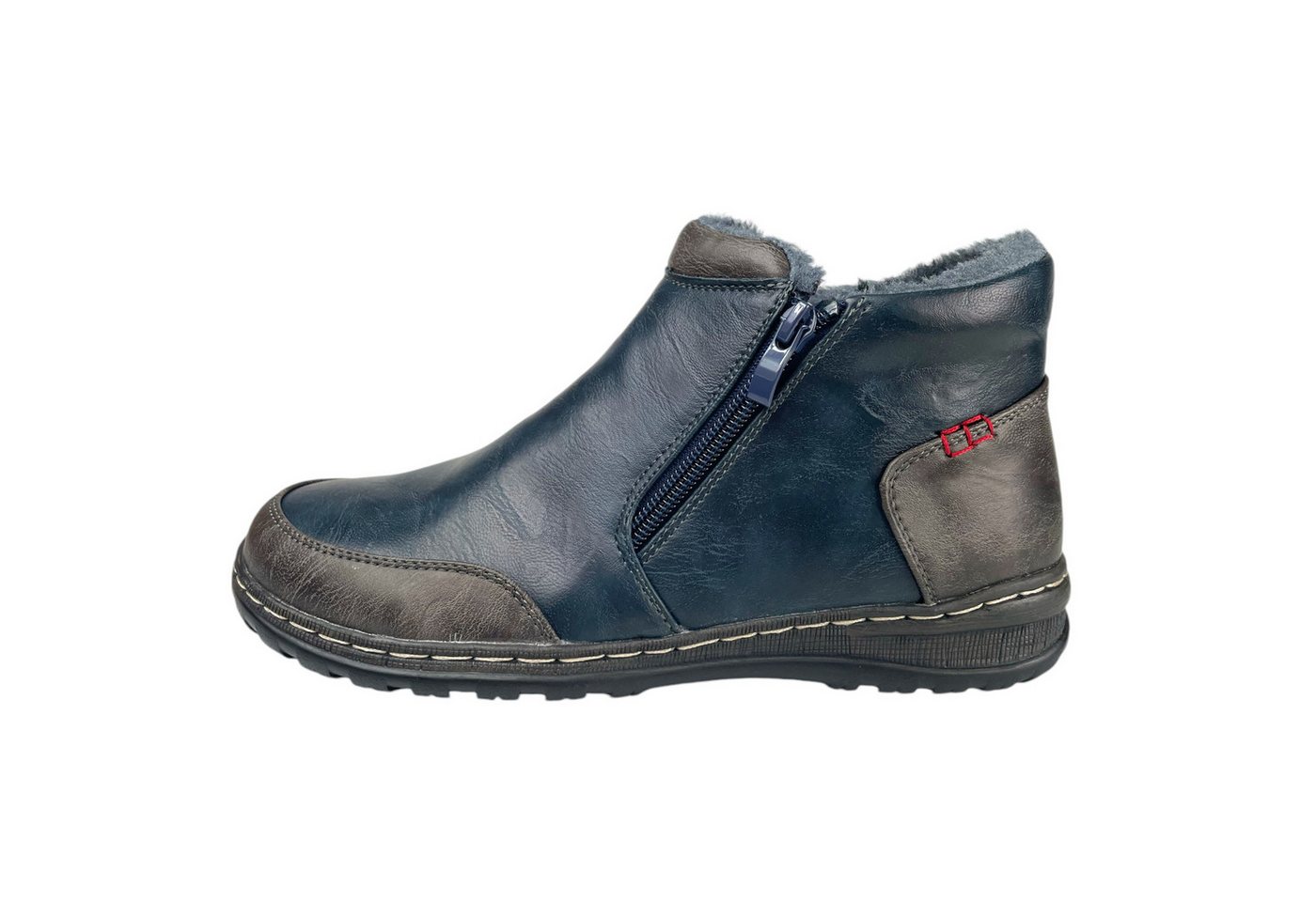 Taschen4life Damen Stiefelette 9680 Stiefelette 2 farbig, warm gefüttert, 2x Reißverschluss
