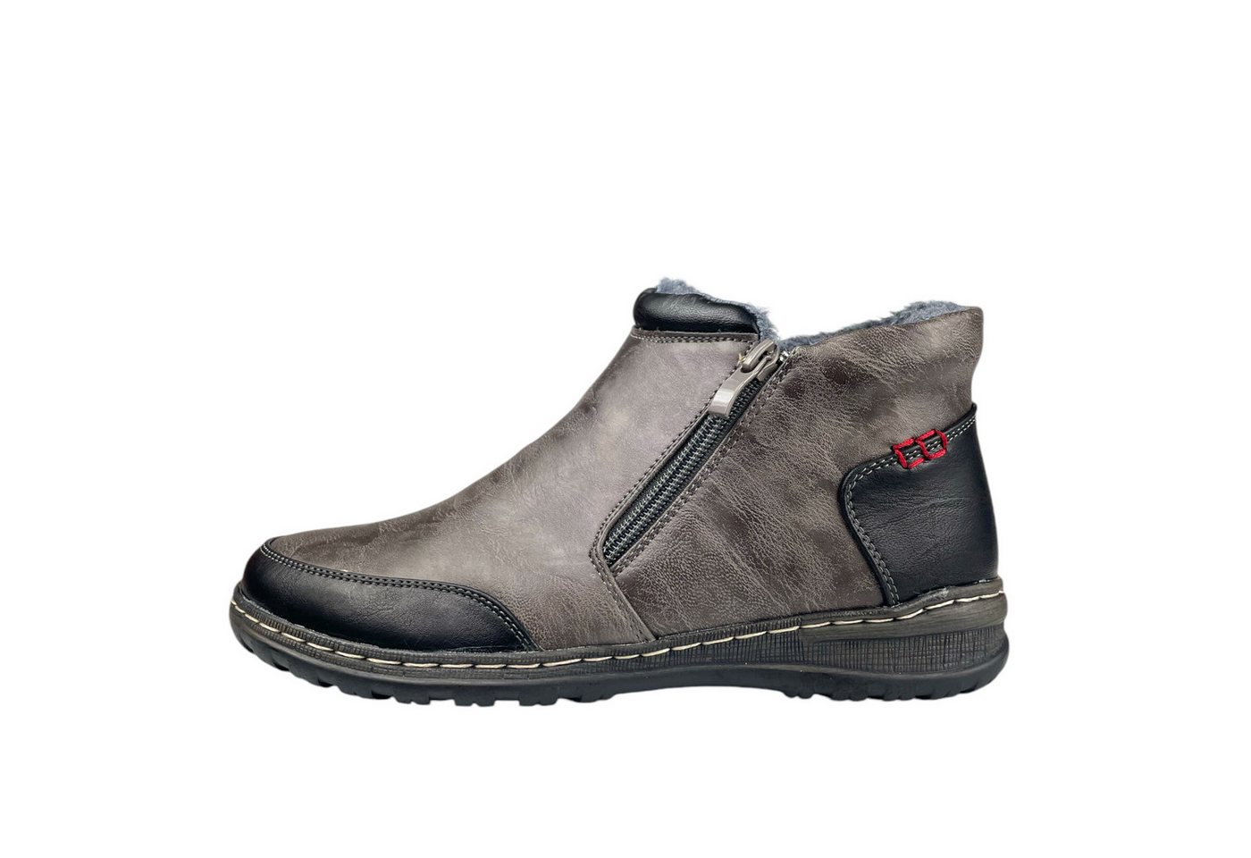 Taschen4life Damen Stiefelette 9680 Stiefelette 2 farbig, warm gefüttert, 2x Reißverschluss