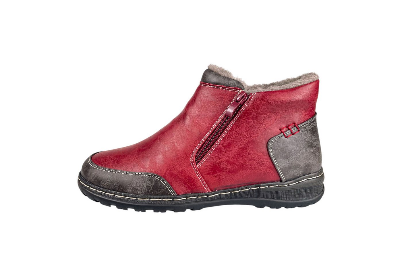 Taschen4life Damen Stiefelette 9680 Stiefelette 2 farbig, warm gefüttert, 2x Reißverschluss