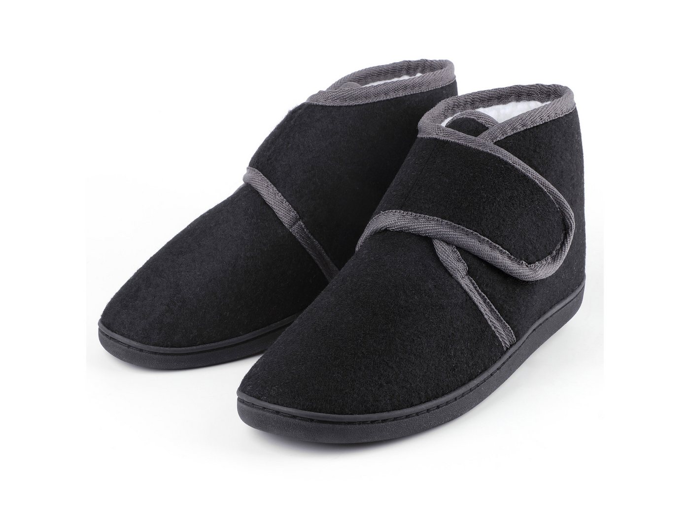 TIESTRA Damen Herren Winterhausschuhe, Warm Hausschuh (Memory Foam Sohle, flach geschnitten, 1-tlg) Kunststoffe mit Lammfell, breiter Fußbereich & Filzpantoffeln