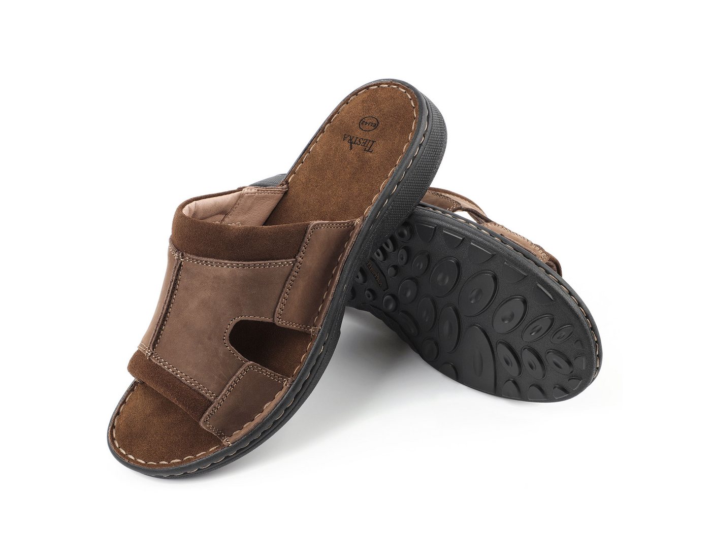 TIESTRA Herren Hausschuhe, Herren Pantoletten, Leichten Sommer Leder Sandalen Pantolette Bequem Unterstützung, für Innen- und Außenbereich EU41-47