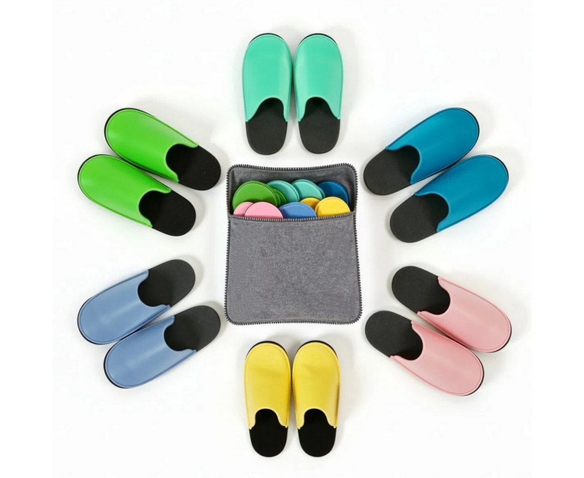 TLGREEN Hausschuhe Gäste 6er Set Plüsch Hausschuhe (Filzpantoffeln mit rutschfester Sohle, für Hotel, Haushalt & Wellness) Weiches Gästepantoffeln Set (Gr. 32-46) inkl. Aufbewahrungsbeutel (bunt)