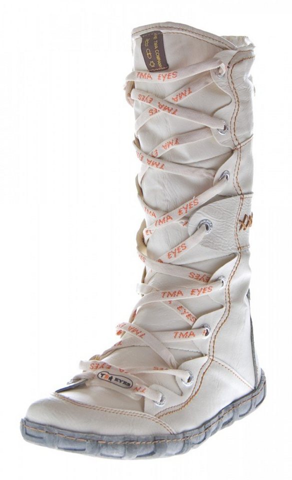 TMA Leder Stiefel TMA 2088 Winter Schuhe gefüttert Stiefel Gefüttert, Reptil-Print, Used Look (weiß)