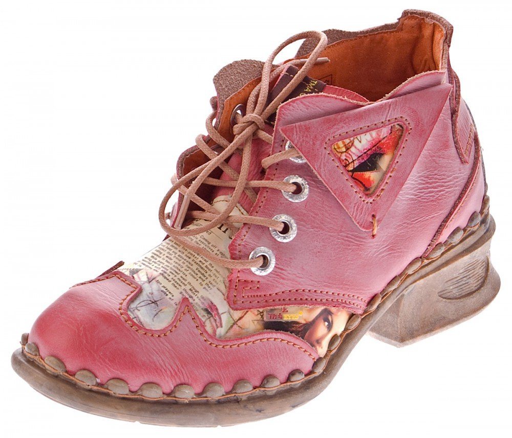 TMA Leder Stiefeletten Knöchel Schuhe TMA 5155 Boots Stiefelette Used Look, Zeitungsdruck, Ungefüttert, Ganzjahresartikel