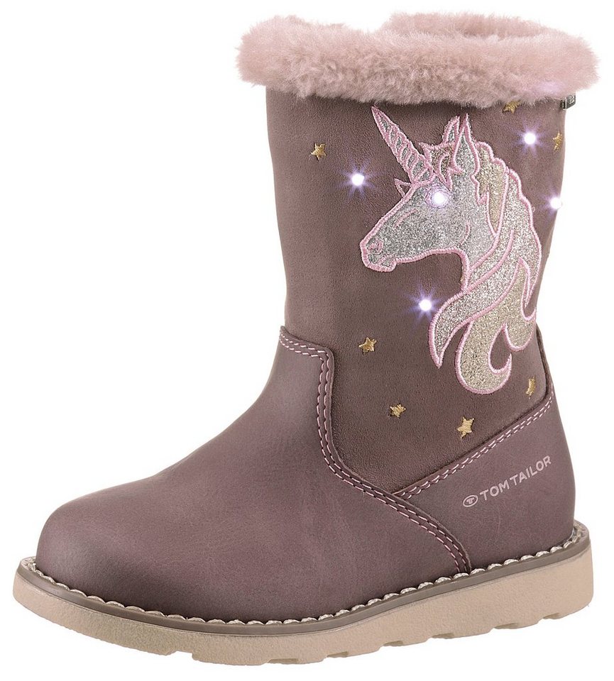 Tom Tailor Blinkschuh Winterstiefel, Langschafttstiefel, Kinderstiefel mit blinkendem Einhornmotiv
