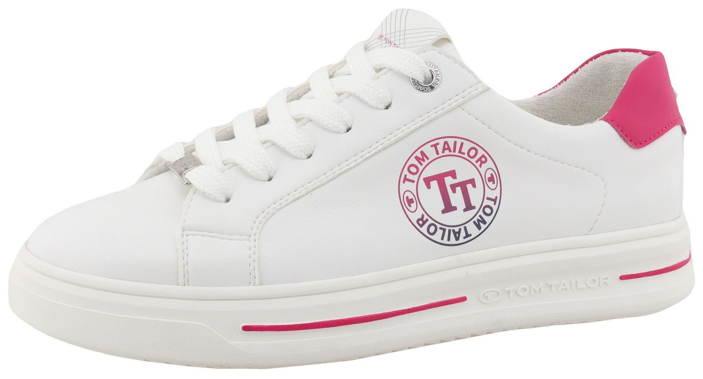 Tom Tailor Plateausneaker, Halbschuh, Freizeitschuh, Schnürschuh, Kontrastbesatz an der Ferse (weiß/rosa)