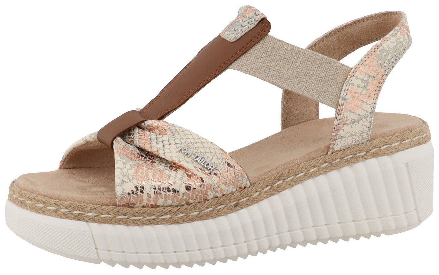 Tom Tailor Vally Keilsandalette Plateau, Sommerschuh, Riemchensandale in Snake-Optik