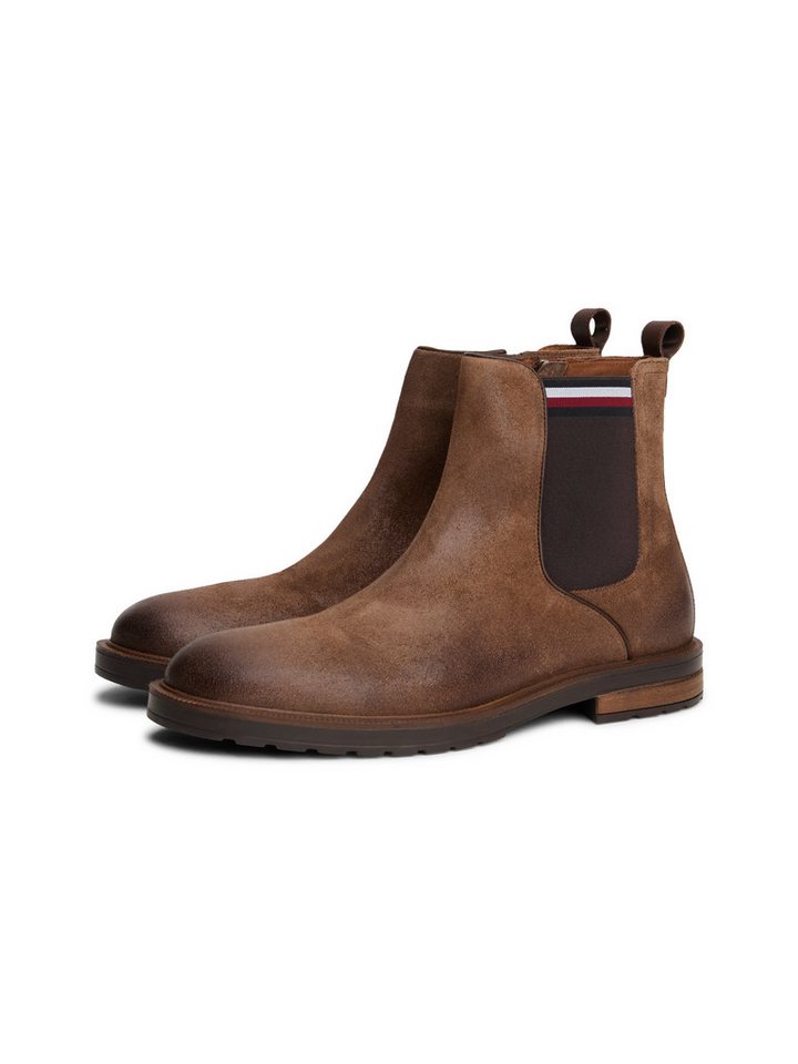 Tommy Hilfiger CLEATED HILFIGER SUEDE CHELSEA Chelseaboots Blockabsatz, Stiefelette, Businessschuh in schmaler Form