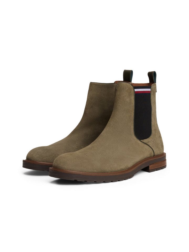 Tommy Hilfiger CLEATED HILFIGER SUEDE CHELSEA Chelseaboots Blockabsatz, Stiefelette, Businessschuh in schmaler Form