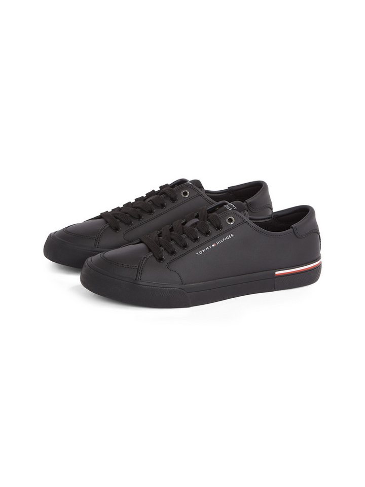 Tommy Hilfiger CORE CORPORATE VULC LEATHER Sneaker, Freizeitschuh, Halbschuh, Schnürer mit Logoschriftzug (schwarz)
