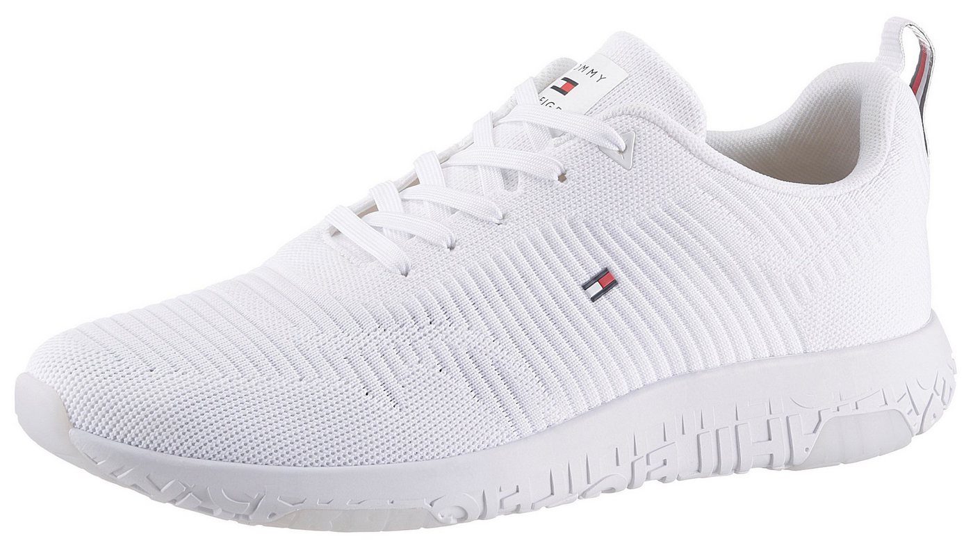 Tommy Hilfiger CORPORATE KNIT RIB RUNNER Sneaker, Freizeitschuh, Halbschuh, Schnürschuh mit seitlicher Logoflagge (weiß)