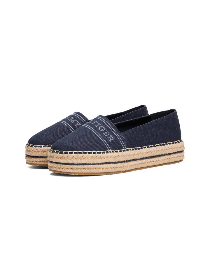 Tommy Hilfiger DENIM PLATFORM ESPADRILLE Espadrille, Plateau, Slipper, Schlupfschuh, Bequemschuh mit Bastbezug am Plateau