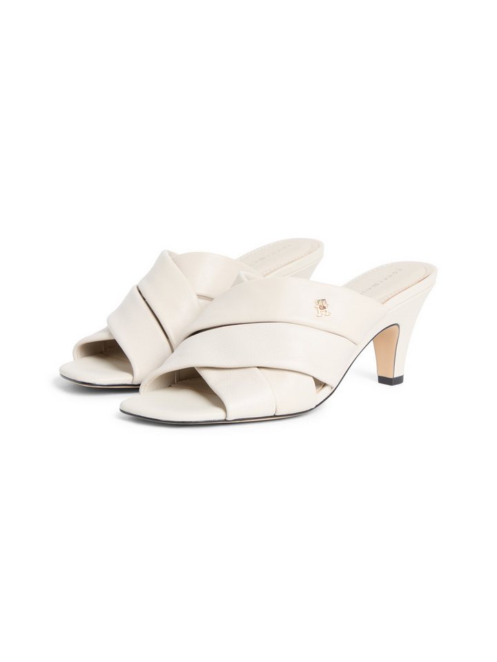 Tommy Hilfiger ELEVATED MID HEEL MULE LTH Pantolette Sommerschuh, Schlupfschuh mit Trichterabsatz und weicher Bandage (beige)