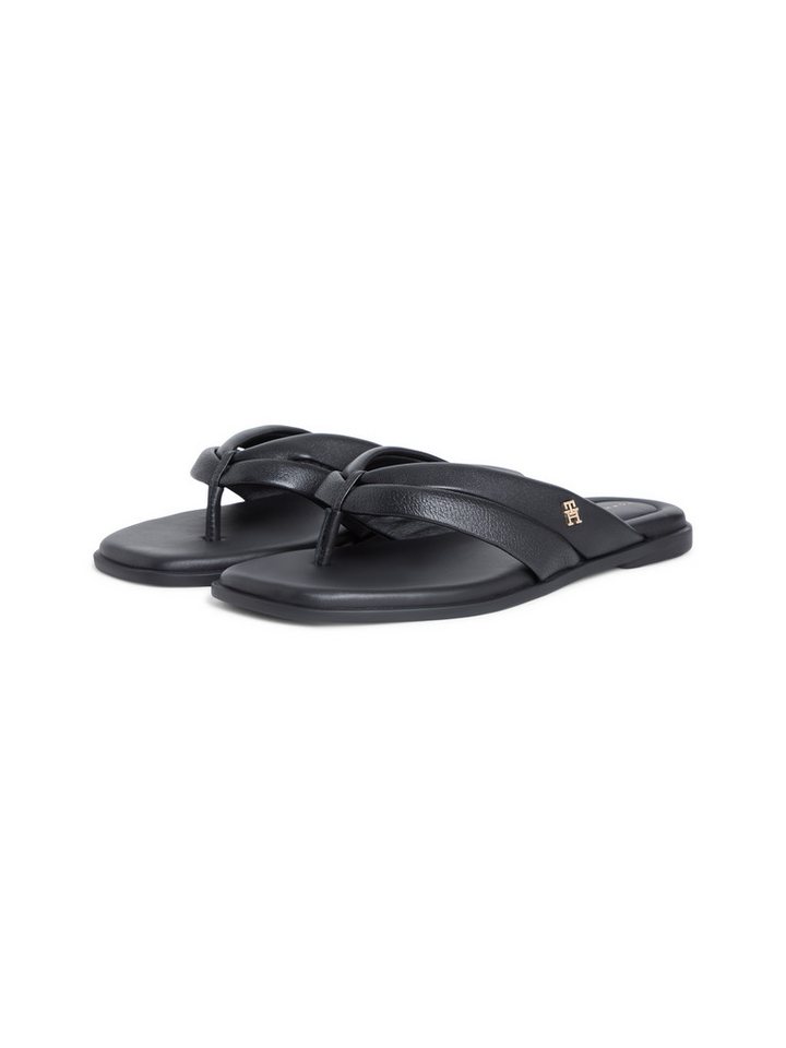 Tommy Hilfiger ELEVATED TOE POST LTH SANDAL Zehentrenner Sommerschuh, Dianette, Flat mit Logoemblem