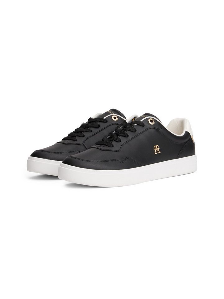 Tommy Hilfiger ESSENTIAL ELEVATED COURT SNEAKER Plateausneaker, Freizeitschuh, Halbschuh, Schnürer mit Ziernähten und Kontrastbesatz (schwarz/weiß)