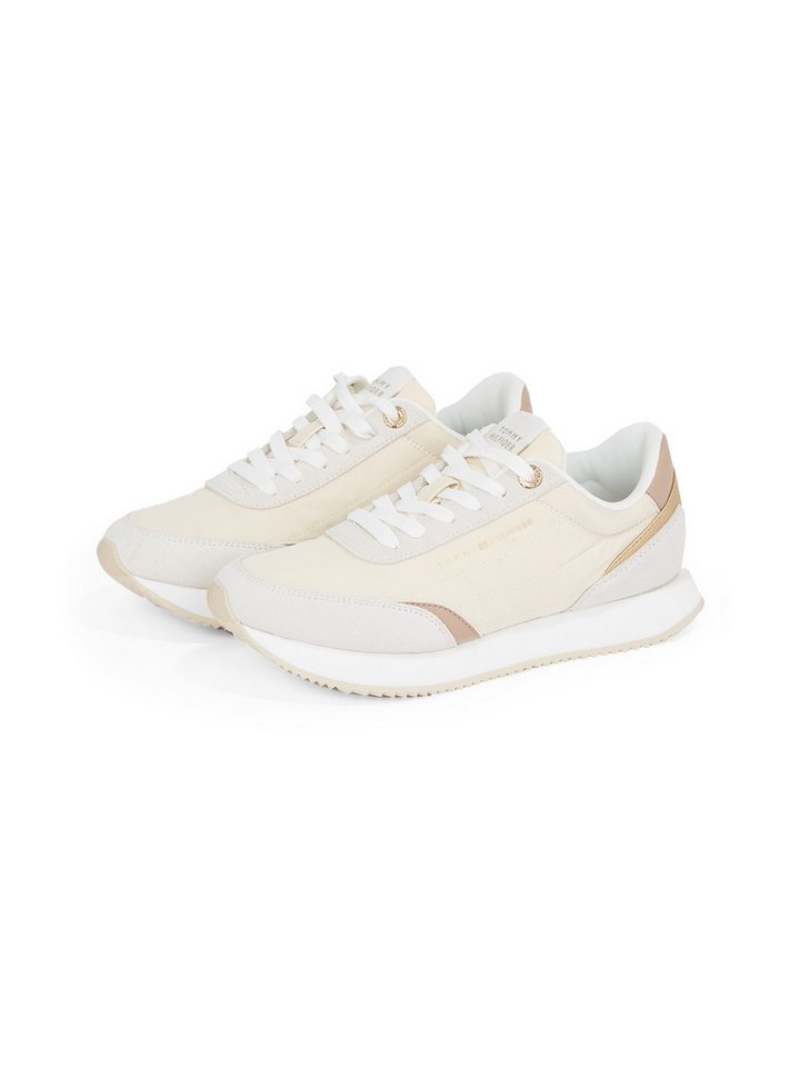 Tommy Hilfiger ESSENTIAL RUNNER Plateausneaker, Freizeitschuh, Halbschuh, Schnürschuh mit Kontrastbesätzen (beige/rosa)