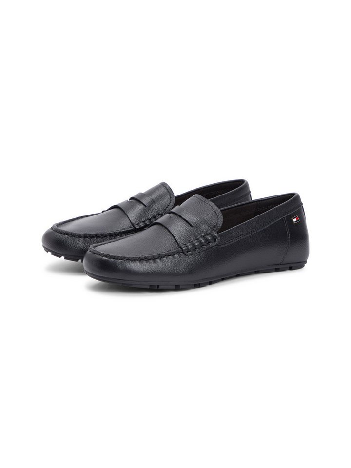 Tommy Hilfiger FLAG LEATHER DRIVER LOAFER Slipper Halbschuh, Schlupfschuh mit modischer Ziersteppung