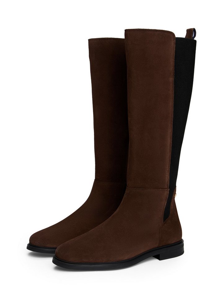 Tommy Hilfiger FLAG SUEDE LONG BOOT Stiefel, Langschaftstiefel, Reißverschlussstiefel mit Logoflaggen-Detail (braun)