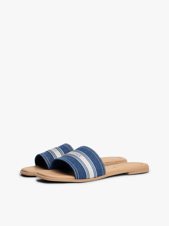 Tommy Hilfiger FLAT MULE WEBBING Pantolette Sommerschuh, Flats mit modischem Kontrastbesatz