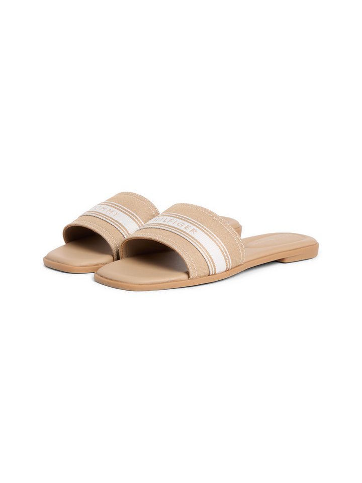 Tommy Hilfiger FLAT MULE WEBBING Pantolette Sommerschuh, Flats mit modischem Kontrastbesatz (safari)