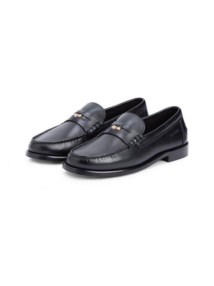 Tommy Hilfiger HILFIGER PENNY CRUST LTH LOAFER Loafer Slipper, Businessschuh mit Zierriegel und Penny