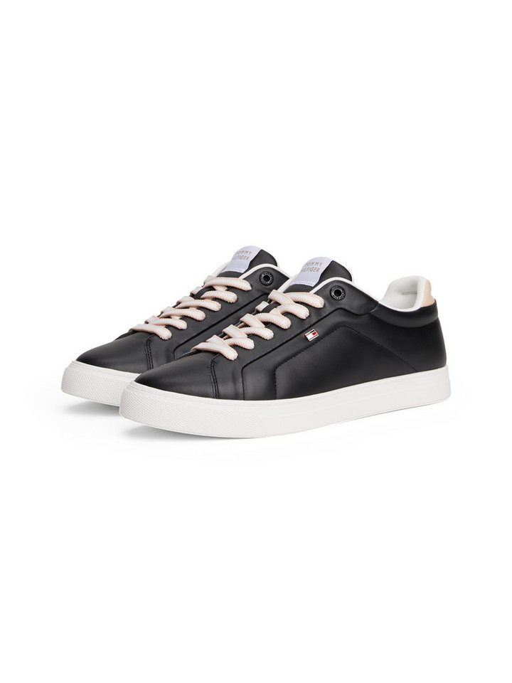 Tommy Hilfiger ICON COURT SNEAKER Plateausneaker Freizeitschuh, Halbschuh, Schnürschuh mit Flaggen-Logo (schwarz)