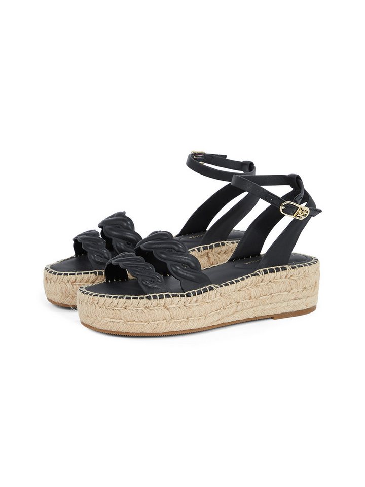 Tommy Hilfiger LEATHER ROPE REAL ESPAD SANDAL Keilsandalette, Plateau, Sommerschuh, Riemchensandale mit verstellbarer Schnalle
