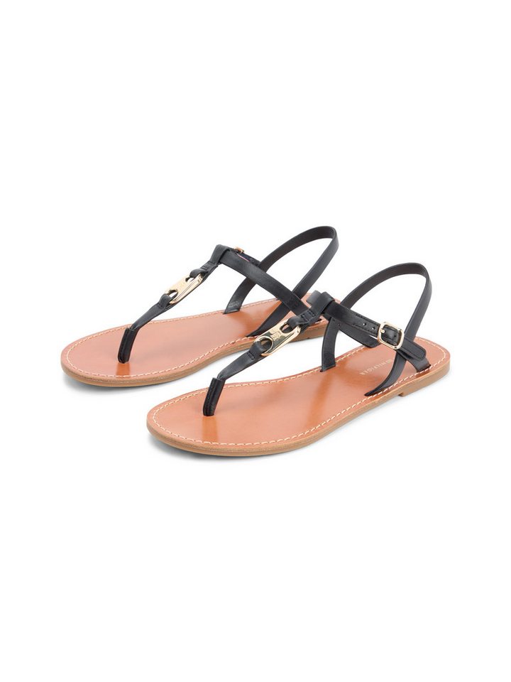 Tommy Hilfiger LEATHER THONG SANDAL Riemchensandale Sommerschuh, Sandalette mit Schmucklogo (schwarz)