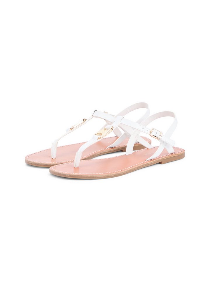 Tommy Hilfiger LEATHER THONG SANDAL Riemchensandale Sommerschuh, Sandalette mit Schmucklogo (weiß)