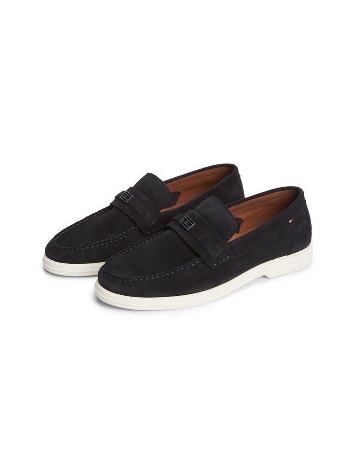Tommy Hilfiger LIGHT SUEDE FLAG HARDWARE LOAFER Loafer Slipper, Schlupfschuh, mit modischem Zierriegel und Ziernähten