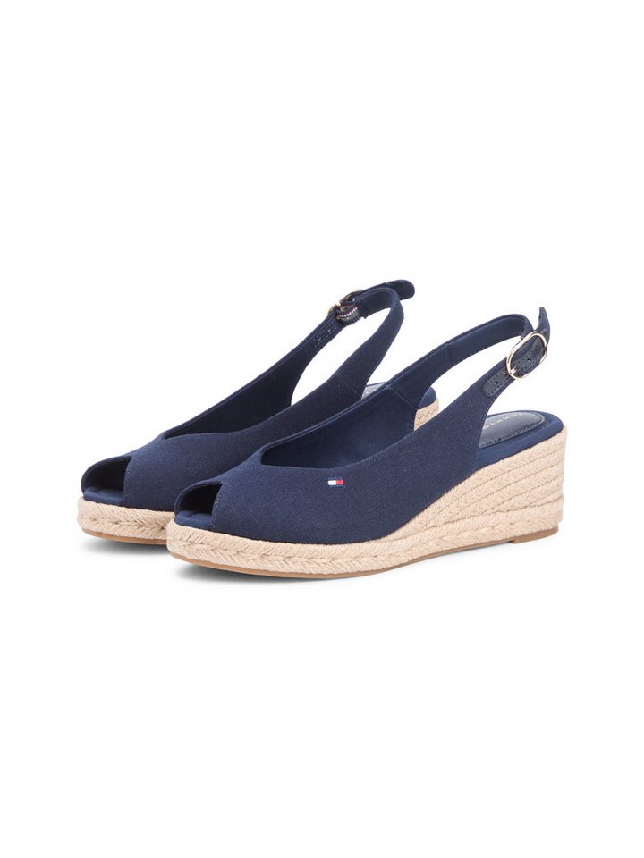 Tommy Hilfiger MID WEDGE ESPAD SLINGBACK Keilsandalette Sommerschuh, Riemchensandale mit Flaggen-Stickerei (blau)