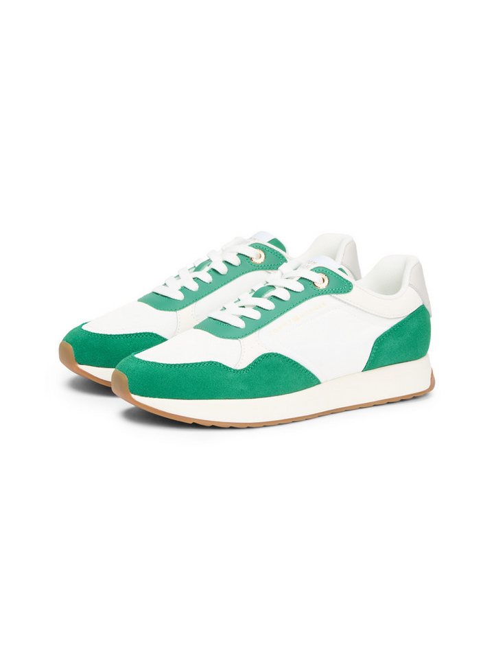 Tommy Hilfiger MIX MATERIAL RUNNER Plateausneaker, Freizeitschuh, Halbschuh, Schnürschuh mit modischem Kontrastbesatz (grün/weiß)