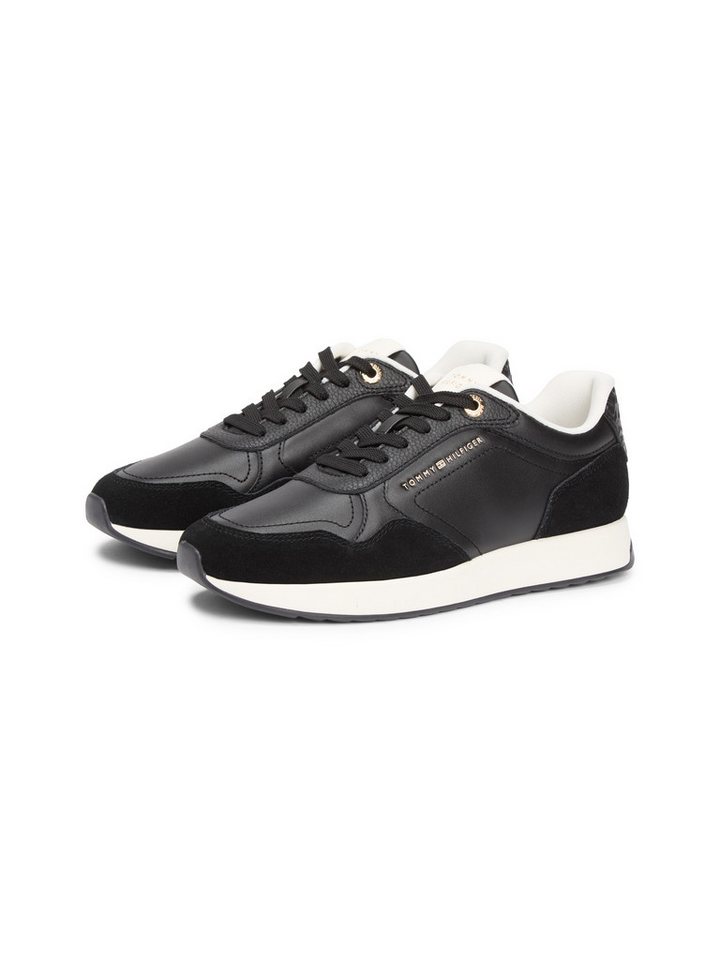 Tommy Hilfiger MONOGRAM MIX MATERIAL RUNNER Plateausneaker, Freizeitschuh, Halbschuh, Schnürer mit seitlichem Logoschriftzug (schwarz)