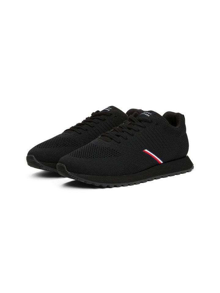 Tommy Hilfiger NEW RUNNER EVA CORPO KNIT Sneaker, Freizeitschuh, Halbschuh, Schnürschuh mit Streifen in Tommy Farben (schwarz)